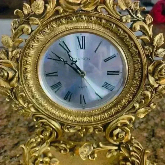 Vintage Matson K800 Rose Ormolu Gold Battery Powered Mantle Desk Clock Alarm - Picture 4 of 8